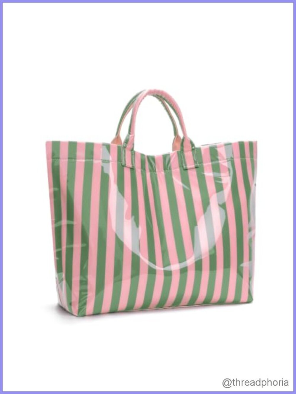 PVC Tote Bag Striped Top Handle Waterproof Lightweight Handbag Beach